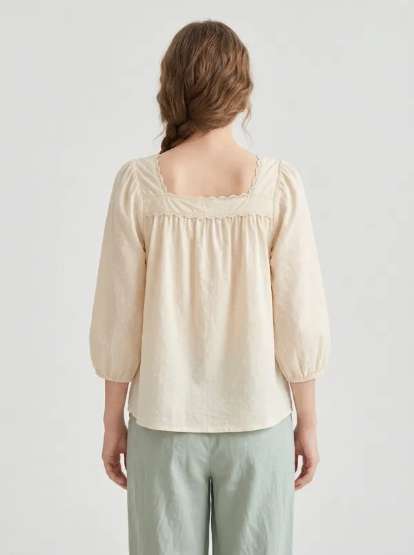 Button-Front Women's Puff-Sleeve Blouse