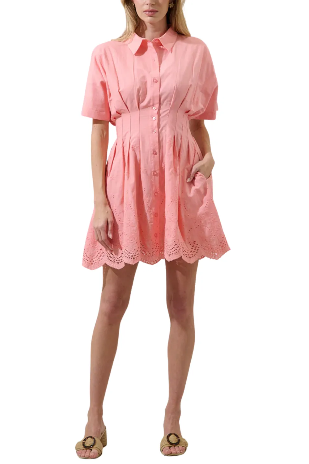 Collared Eyelet Mini Dress