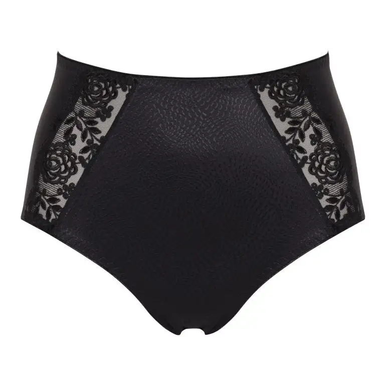 Women's High Waist Lace Embroidery Jacquard Microfiber Shaping Brief Panty