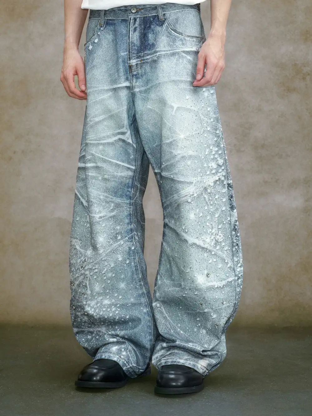 Wide-Leg Bleached Embellished Jeans