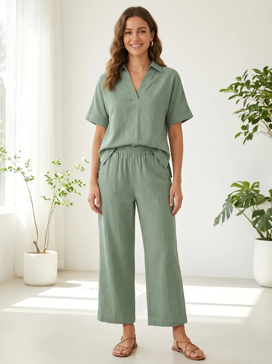 Pocket Relaxed Women's V-Neck Casual Lounge Set