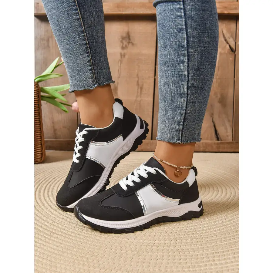 Contrast Lace Up Sneakers Shoes