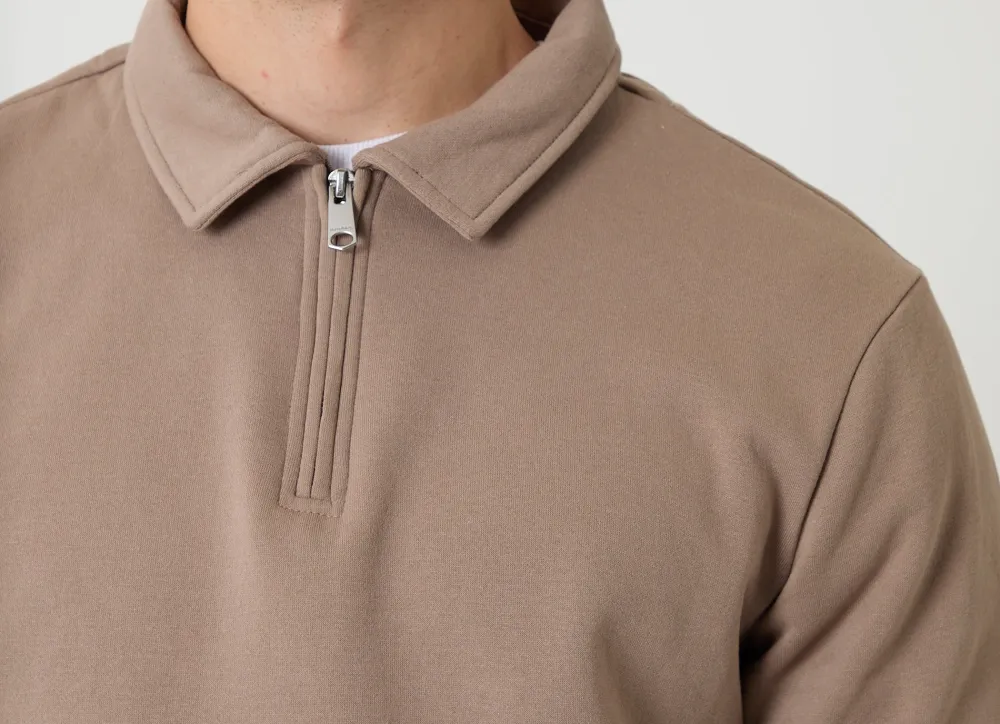 Men's Taupe Collared Quarter-Zip Sweatshirt