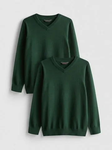 7-15yrs | 2pk Unisex Cotton Rich V-Neck School Jumpers