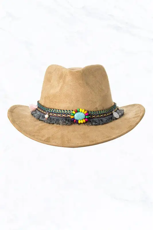 Suede Regular Cowboy Fedora Hat with Native Belt