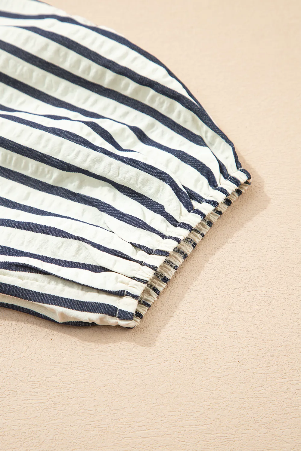 Blue Stripe Floral Embroidered Detail Blouse