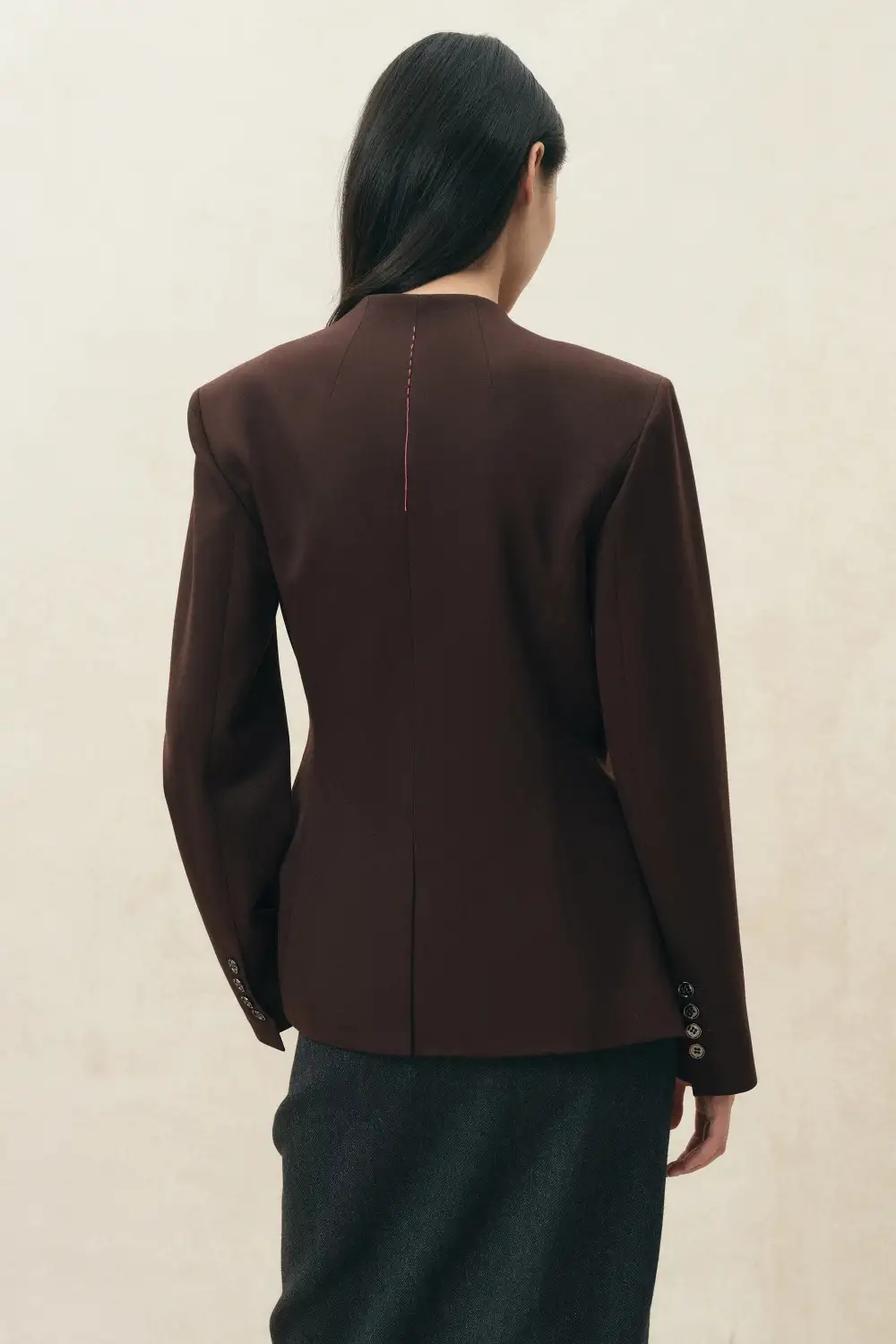 Ruched Wrap Front Wool Blazer