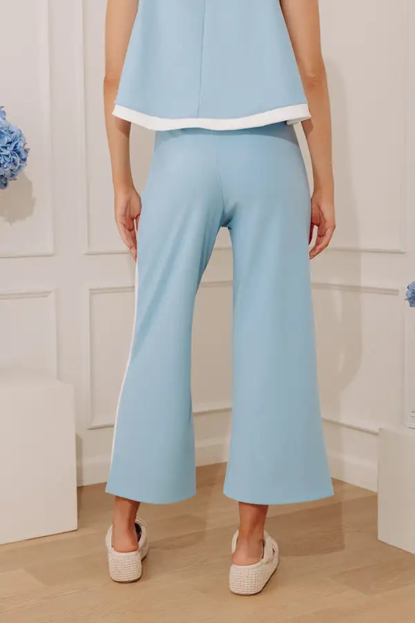 High Waist Wide Leg Striped Elastic Waist Pants