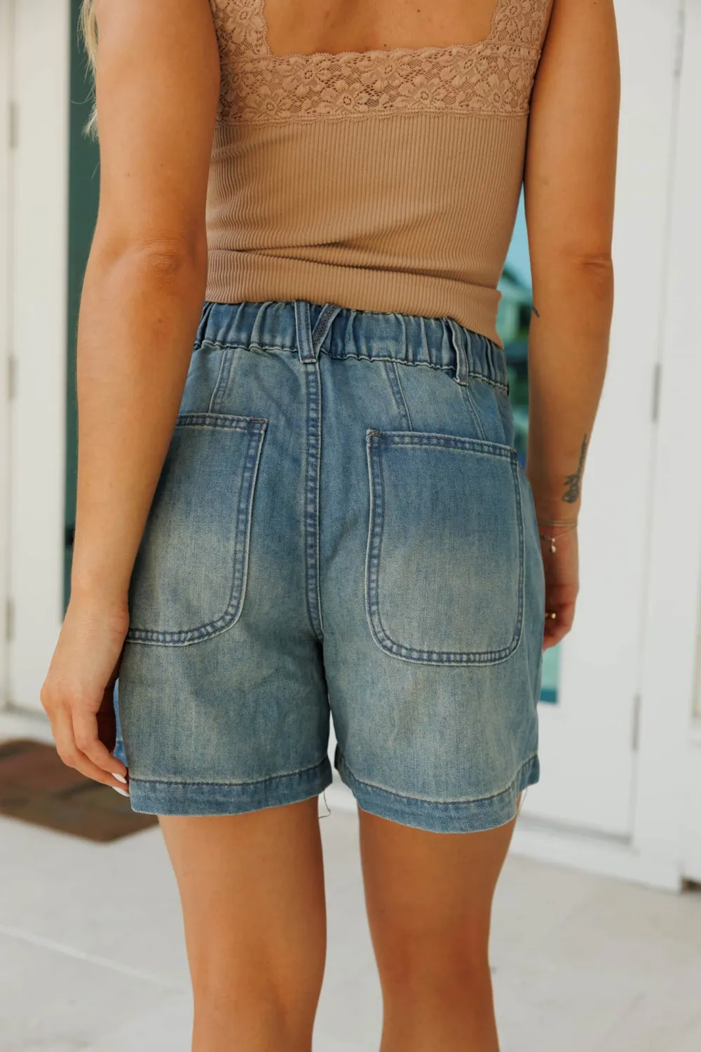 Cotton Drawstring Denim Shorts