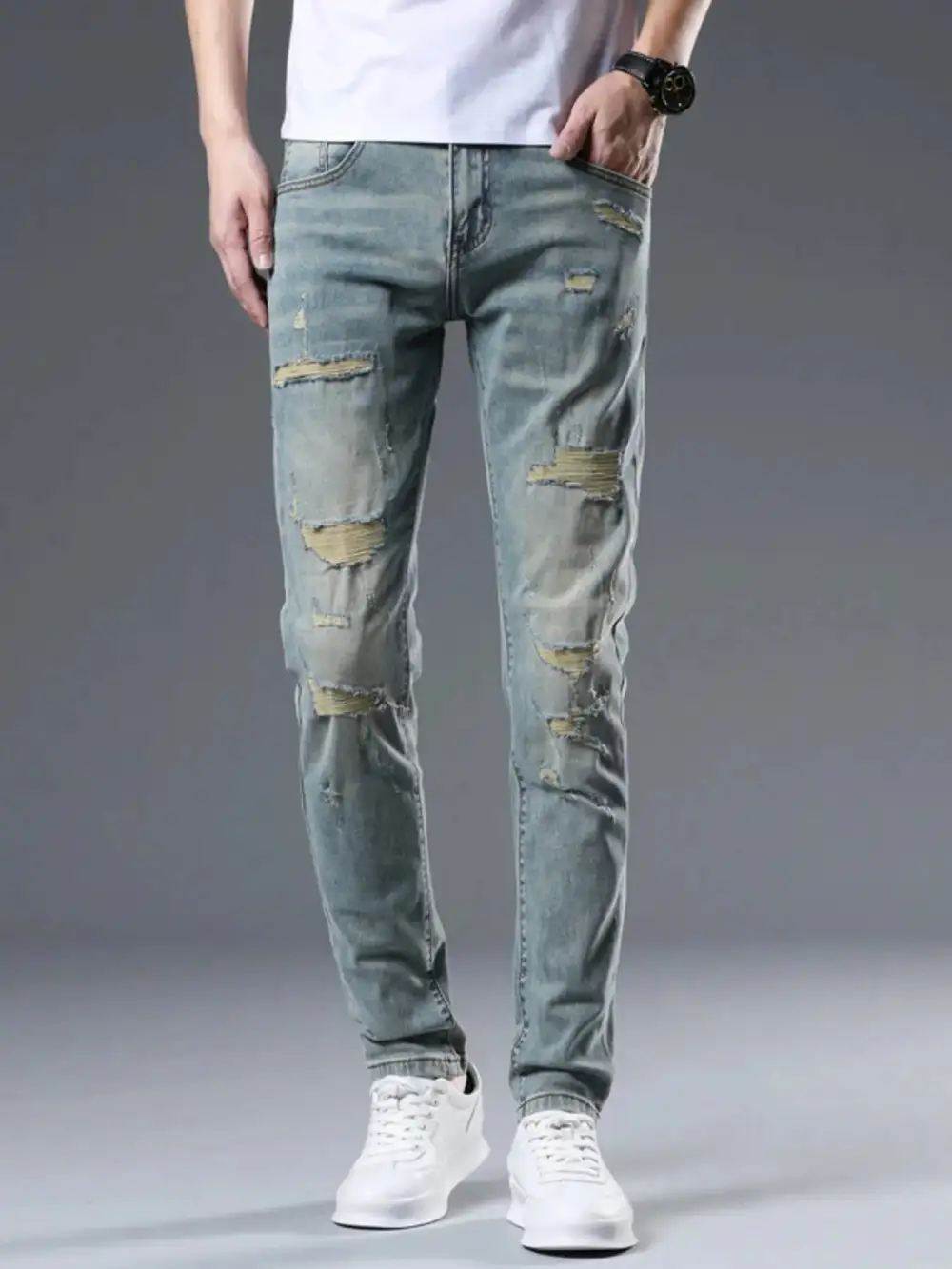 Soft Touch Distressed Slim Fit Jeans