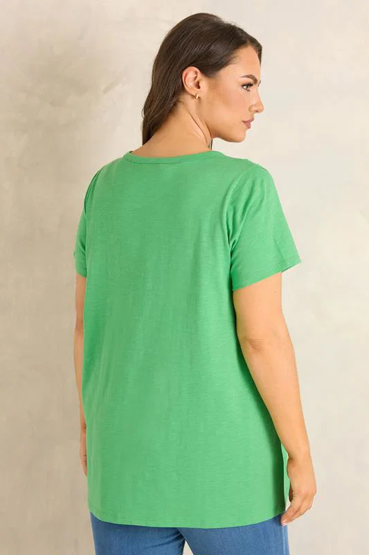 Green Short Sleeve Cotton Henley Top detail 2