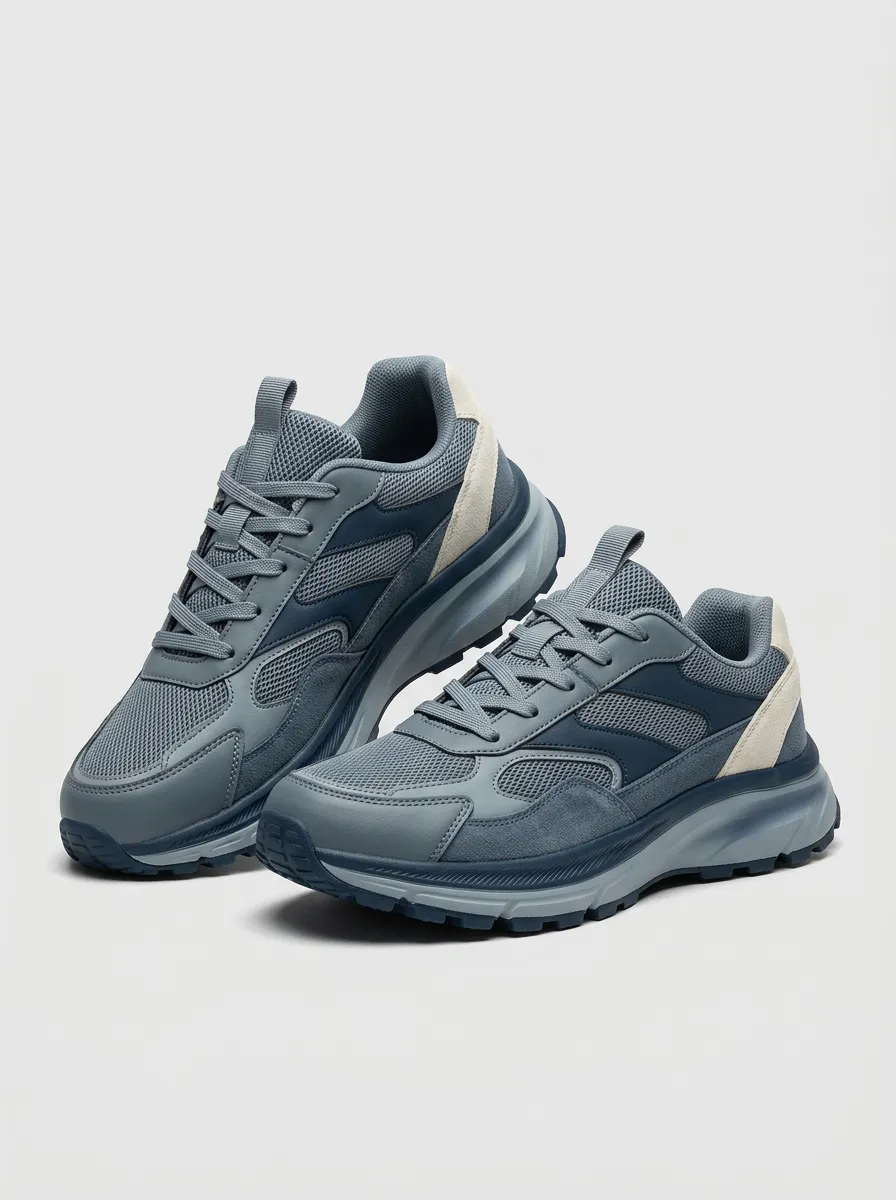 Casual Layout Suede-Panel Mesh-Panel Casual Sneakers