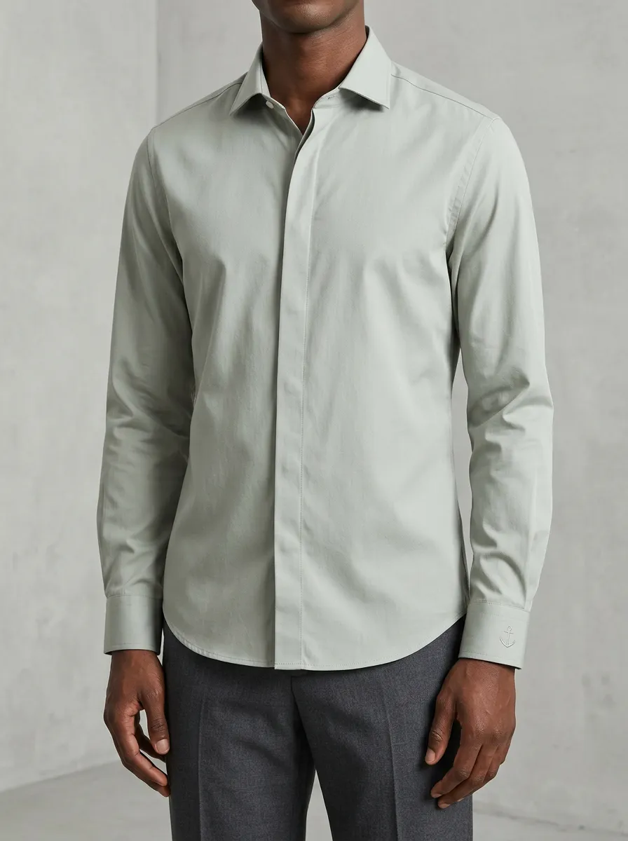 Men's Non-Iron Cotton Anchor Embroidered Long Sleeve Shirt
