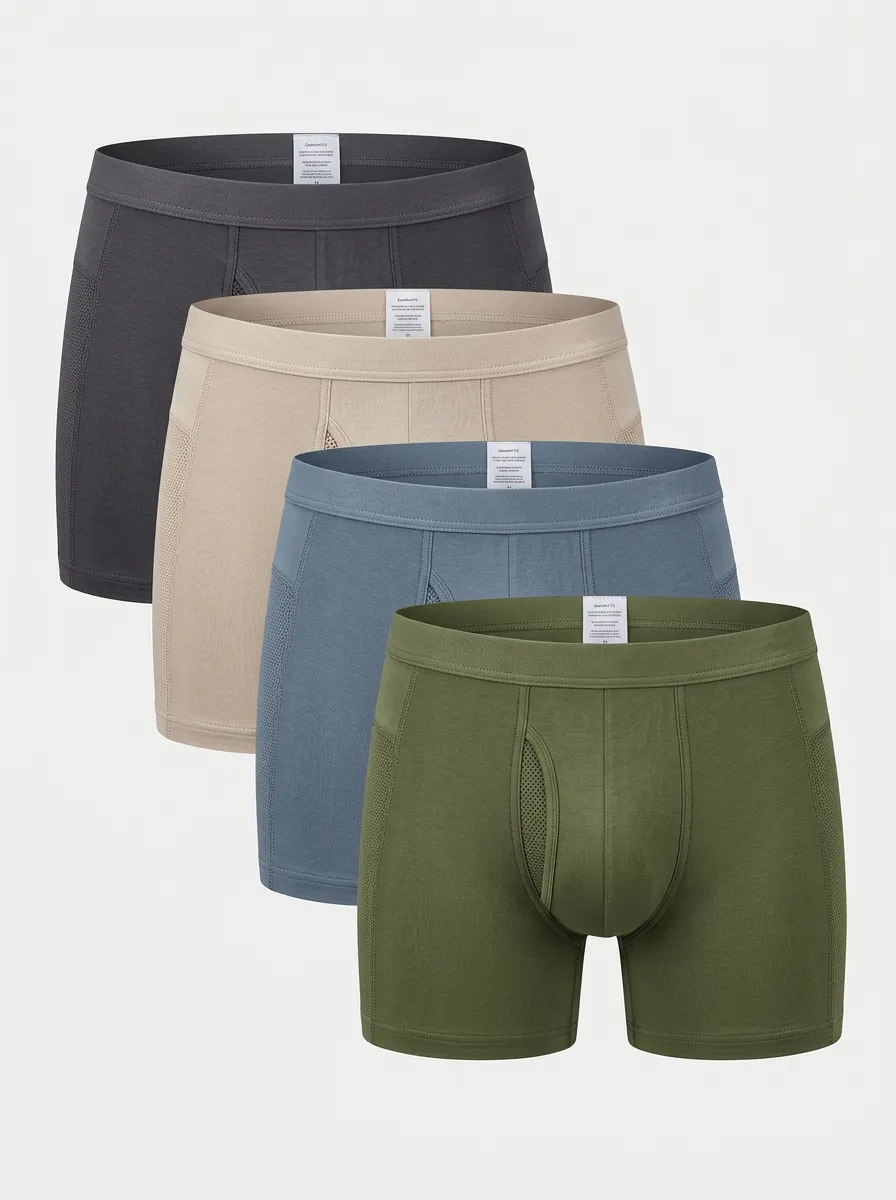Men's Four-Pack Multi-color Mesh Breathable Solid Boxer Briefs