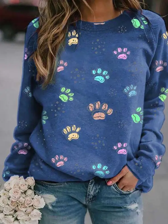 Women's T-Shirts Animal Paw Print Long Sleeve T-Shirt（⚡Clearance Sale）