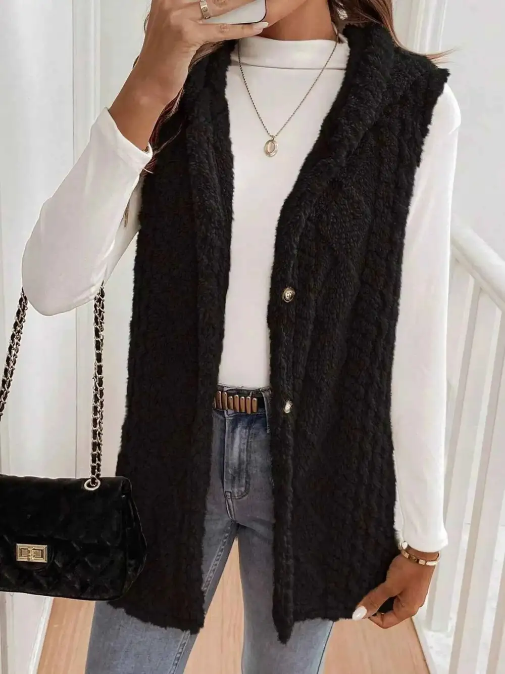 Cozy Sherpa Fleece Hooded Vest Coat