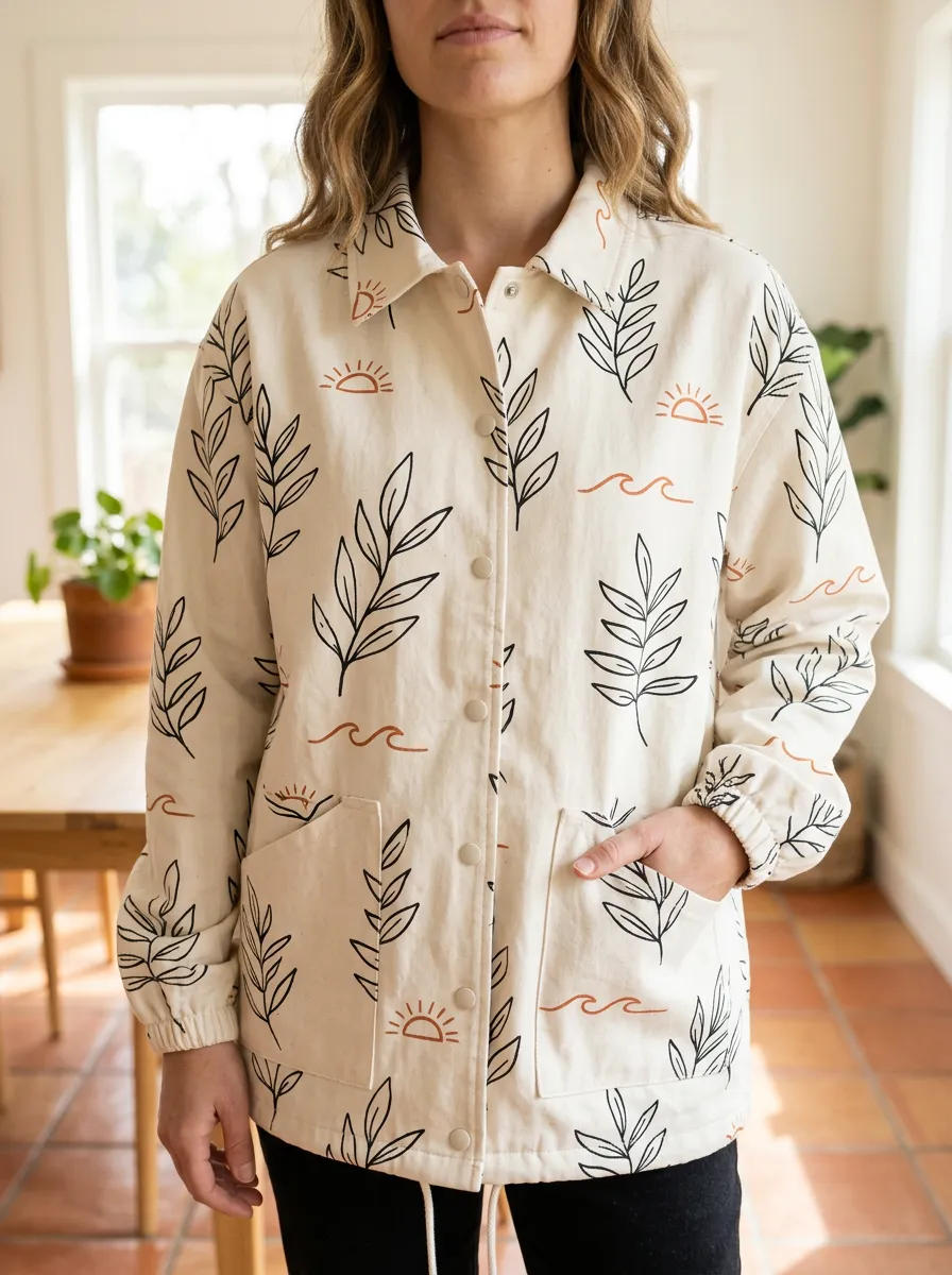 Women's Classic Boho Sun Leaf Wave Jacket