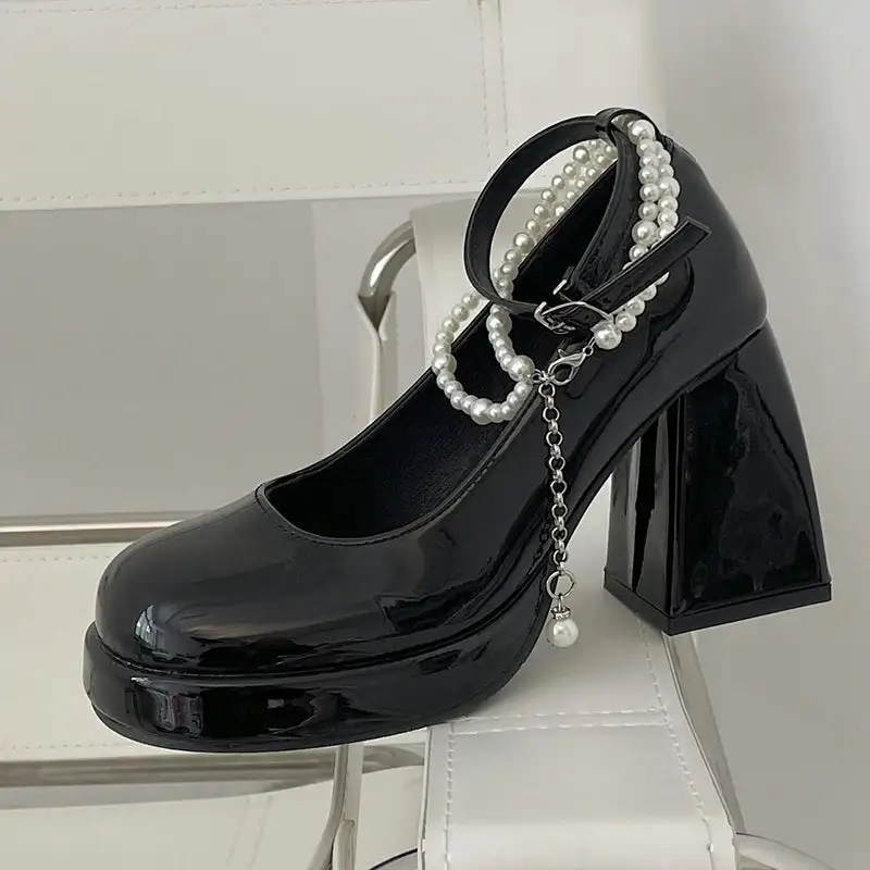 Pearl-Detail Square-Heel Platform Pumps