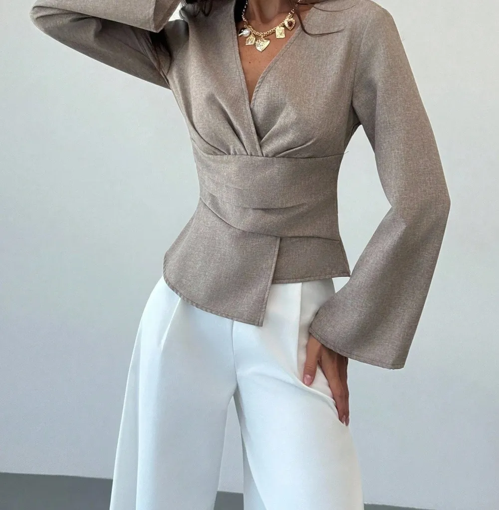 Asymmetric Flare Sleeve Blouse