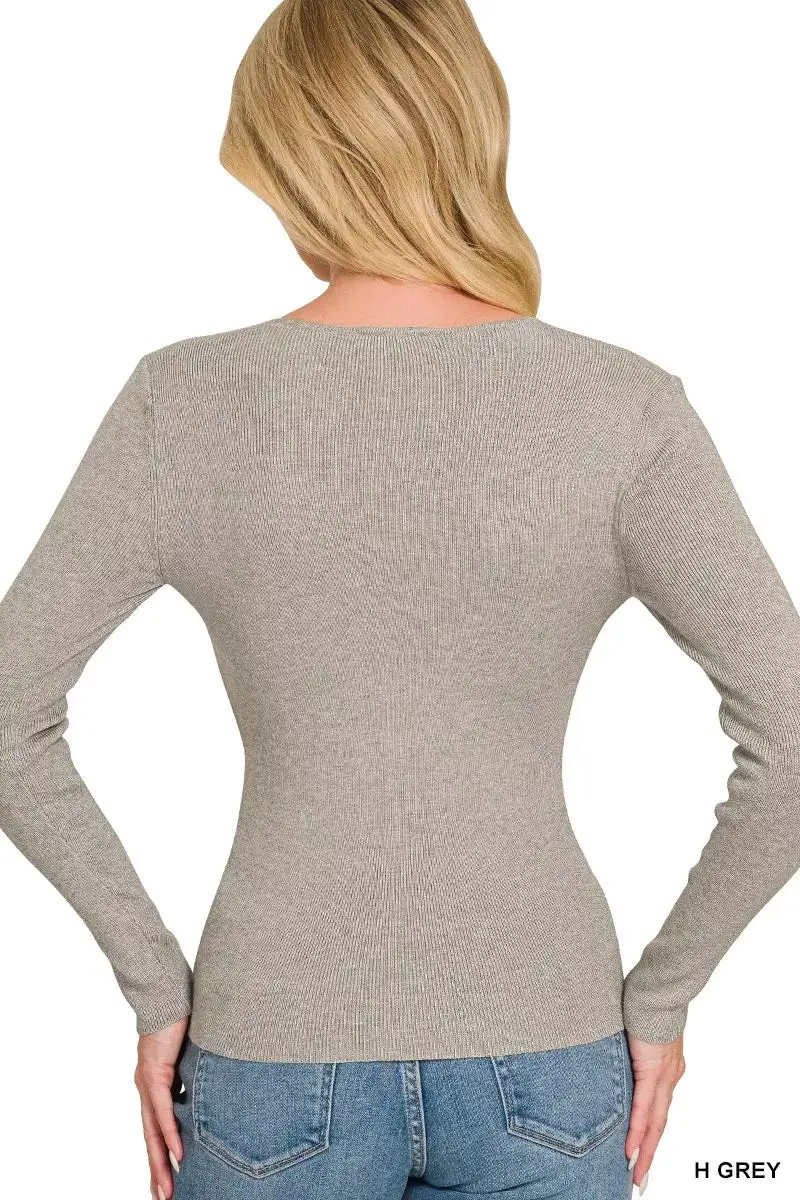 Viscose Fitted V-Neck Sweater