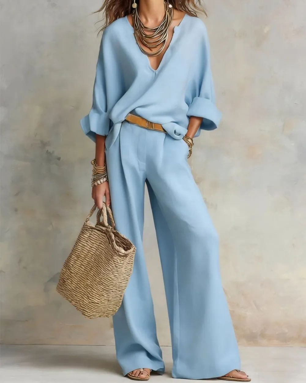 Natural Loose Fitting Resort Wear Set
