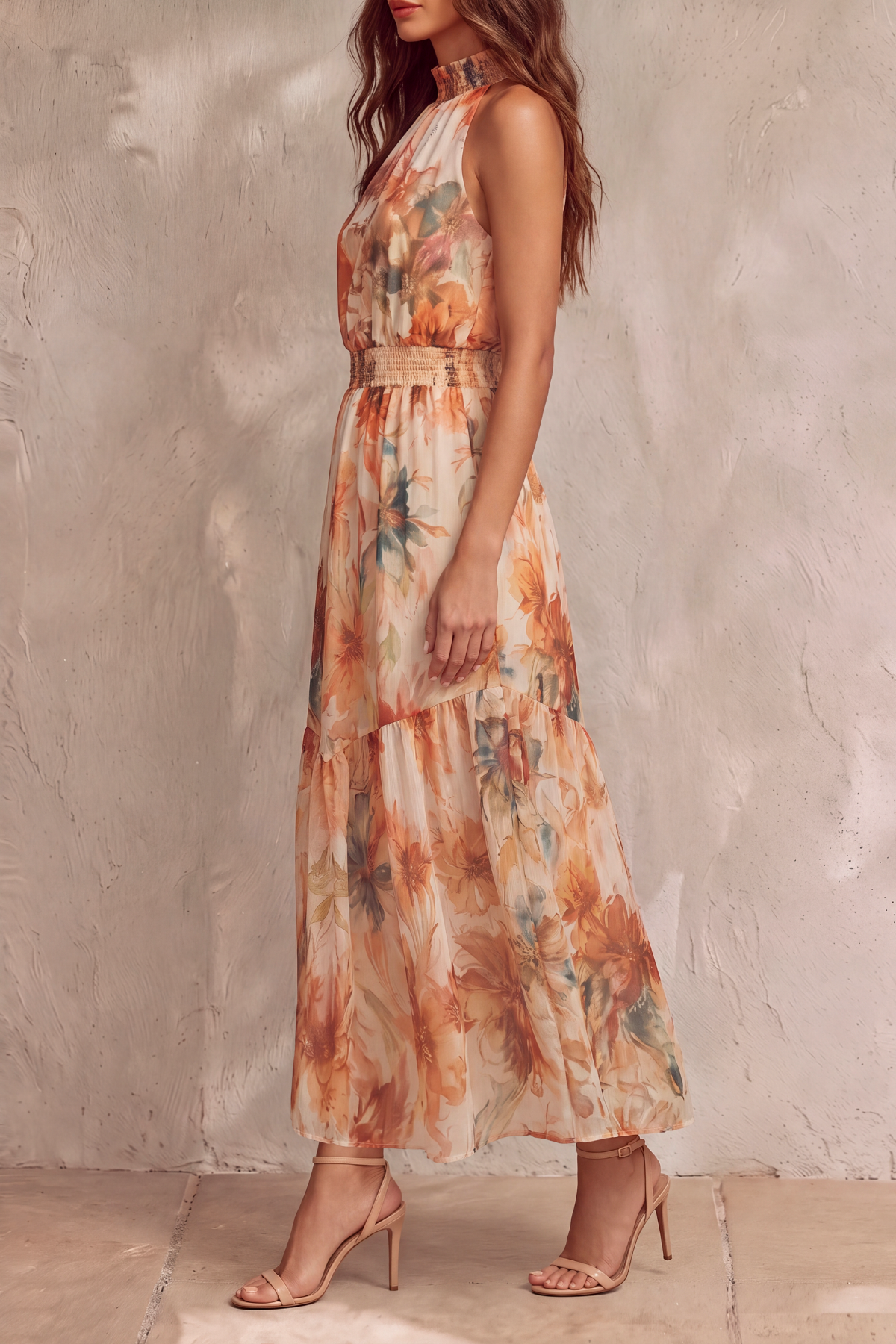 Halter Neck Floral Maxi Dress