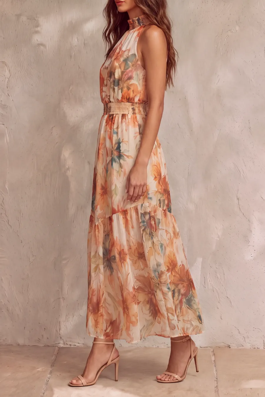 Halter Neck Floral Maxi Dress
