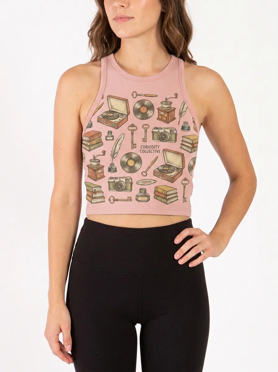 Women's Vintage Hobbyist Curiosity Collective Graphic Ribbed Crop Tank Top