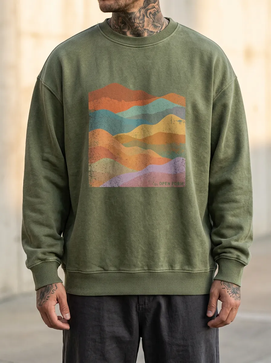 Men's Nature Lover Retro Mountain Landscape Printed Sweatshirt