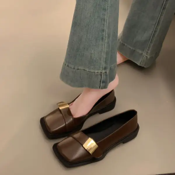 Square Toe Buckle Strap Slip On Loafers