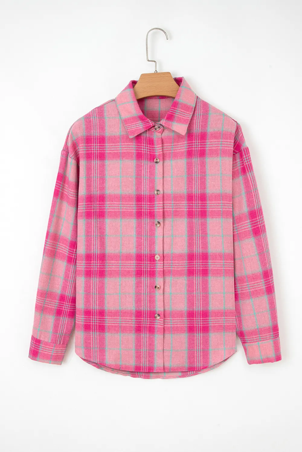 Sachet Pink Plaid Print Rounded Shirt