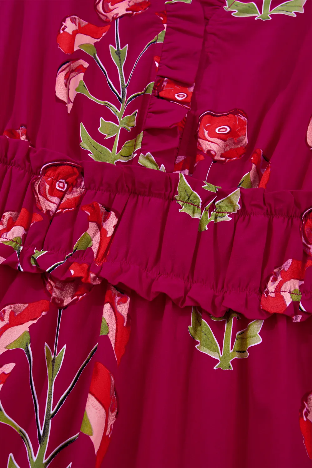 Red Floral Ruffle Maxi Dress