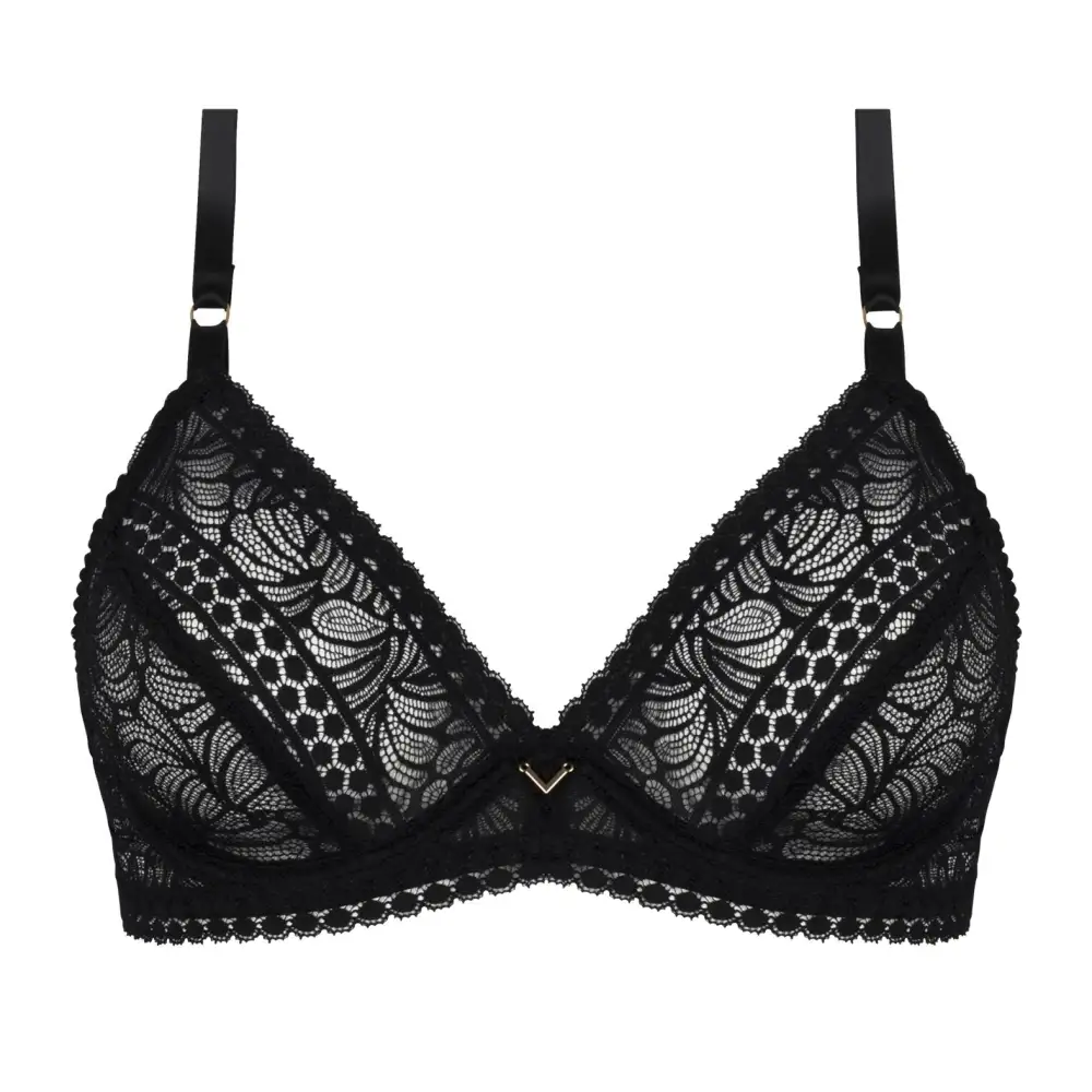 Women's Balconette Underwire Two-Part Cup Adjustable Straps Lace Mesh Jacquard Triangle Bra
