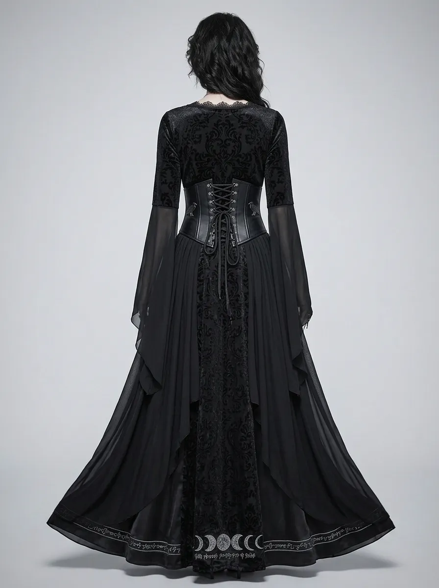 Midnight Moon Phase Moon Raven Gothic Edit Women's Gothic Dress