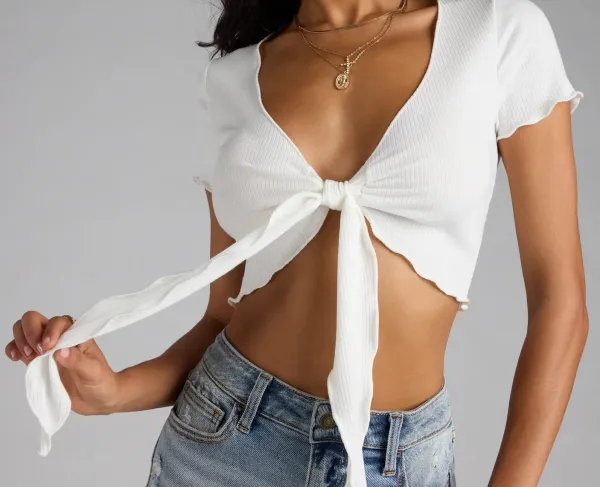 White Tie-Front Cropped Top