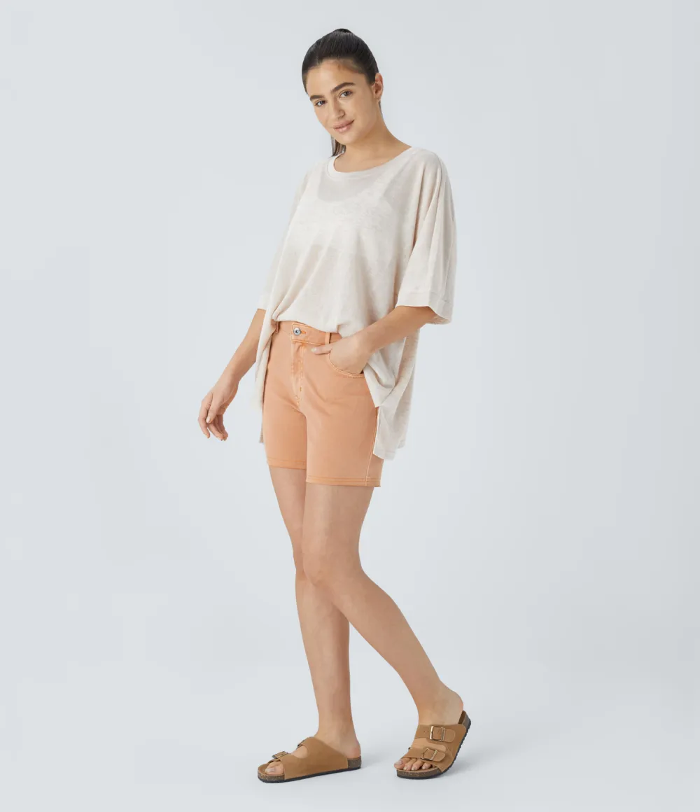 Asymmetric Split Hem Sheer Oversize Casual Top