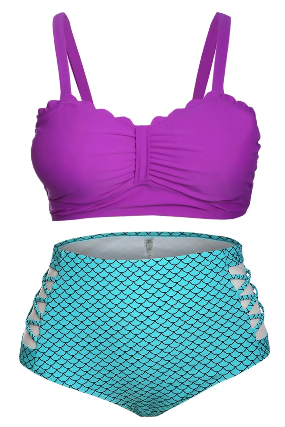 Swimwear Scalloped Hem High Waist Plus Bikini Set
