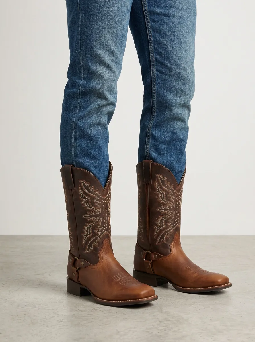 Men's Heritage Western Embroidered Leather Printed Boots