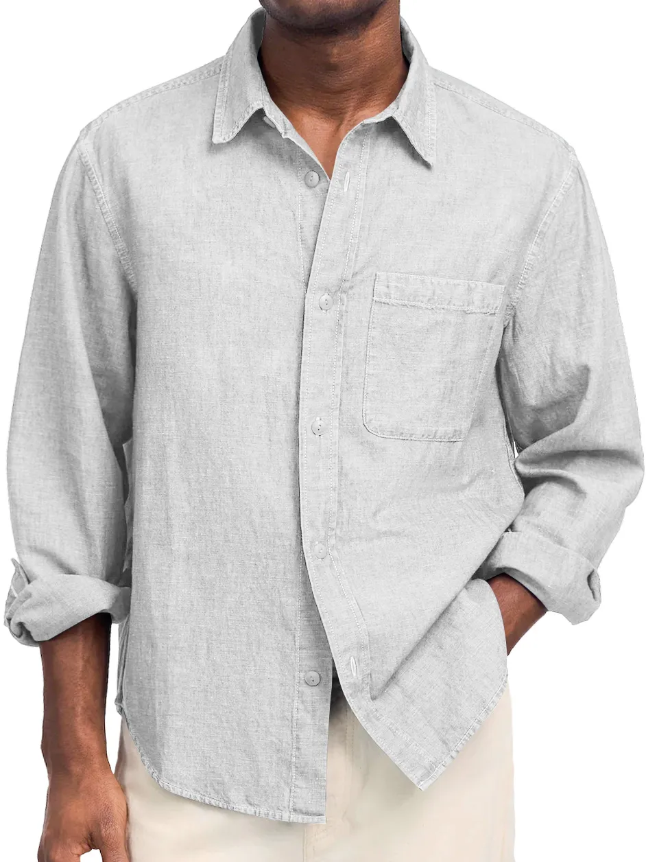 Cotton Linen Open Collar Shirt