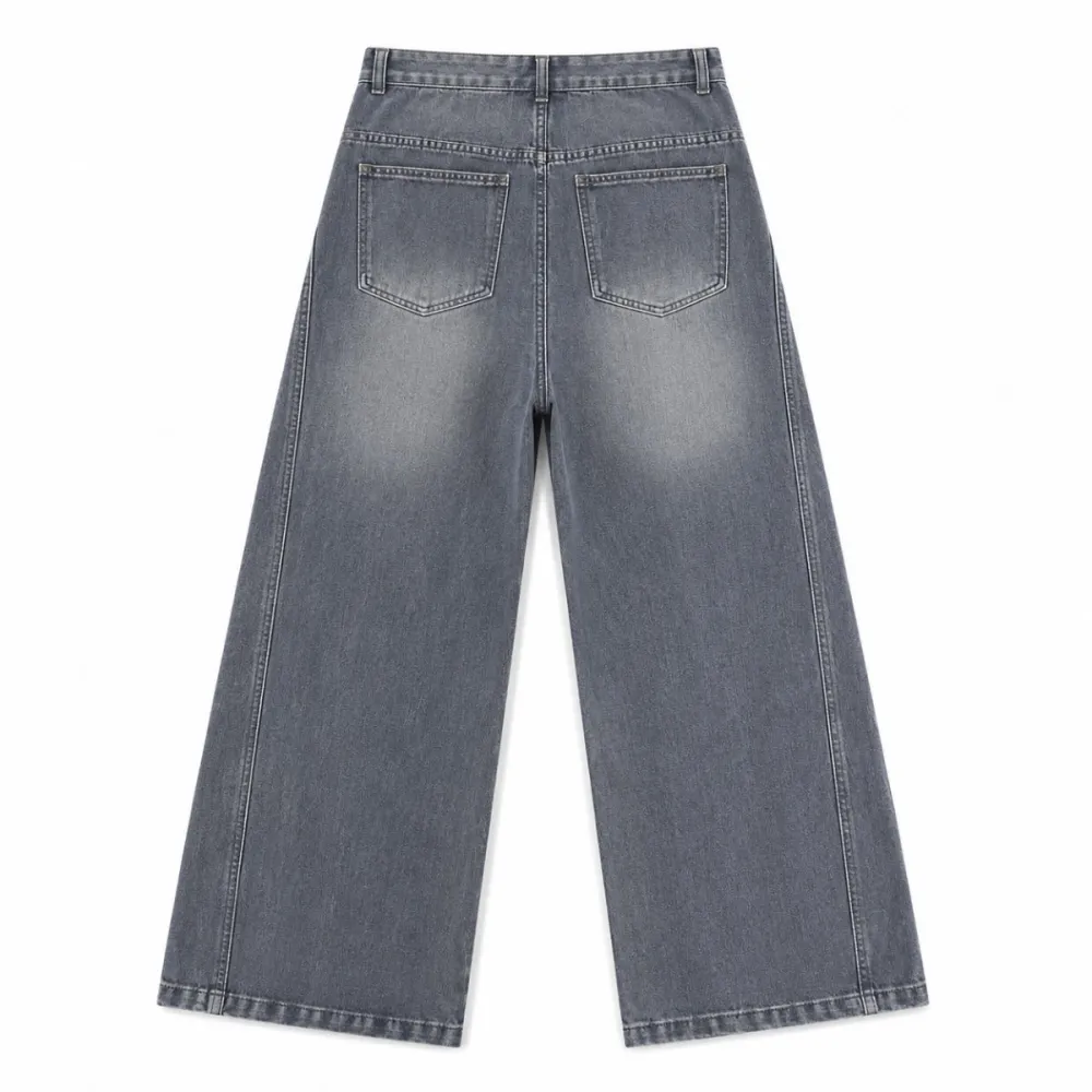 Wide Leg Seam Detail Denim Jeans