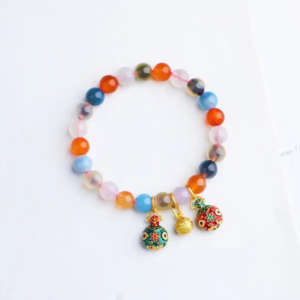Candy Agate Swallowing Beast Family Peach Charm Bracelet