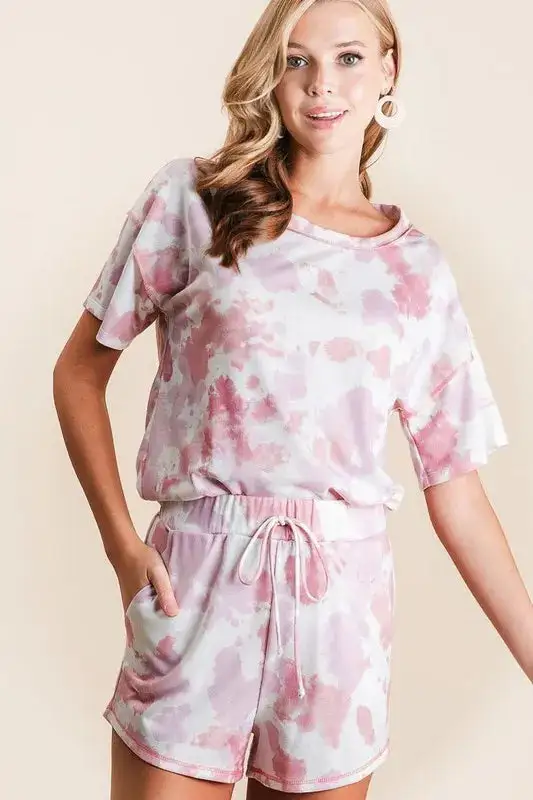 Tie Dye Print Terry Side Pocket Shorts