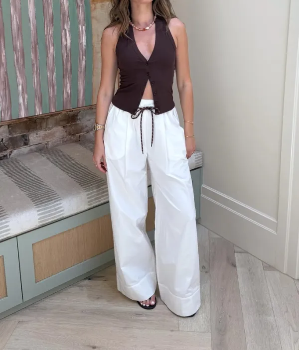White Wide-Leg Paracord Pants