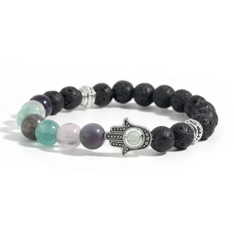 Lava Rock Hamsa Palm Handcrafted Round Bracelet