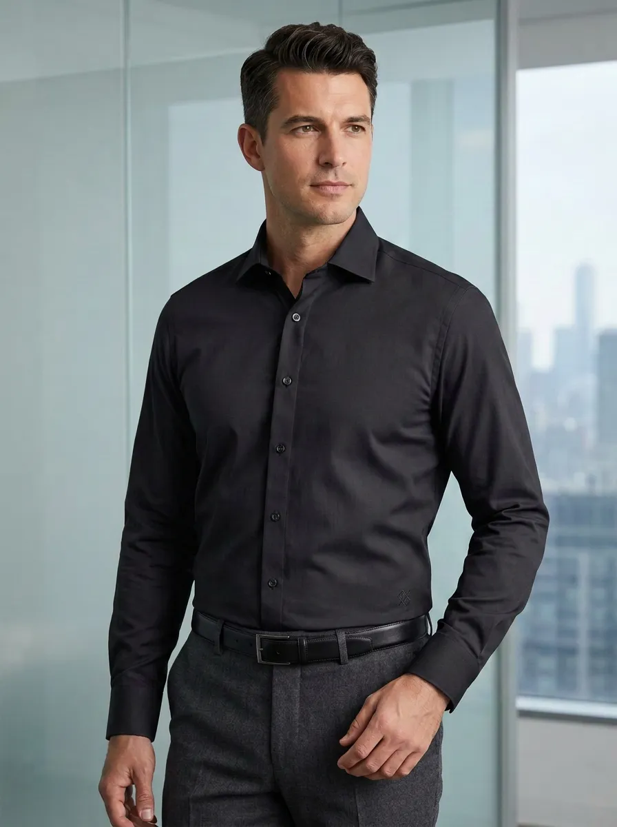Men's Non-Iron Cotton  Logo Embroidered Dress Shirt