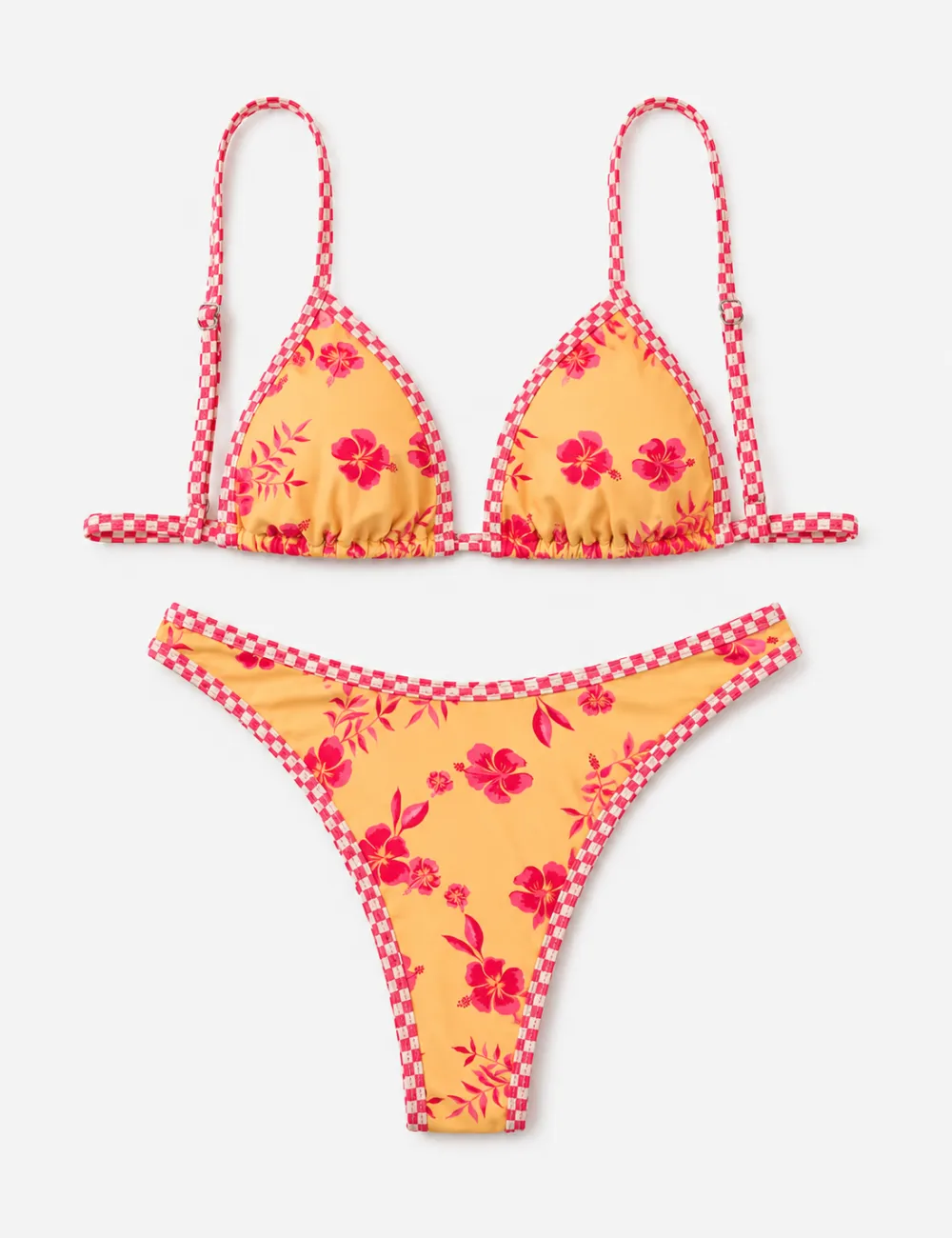 Check Trim Triangle Two Piece Bikini Set