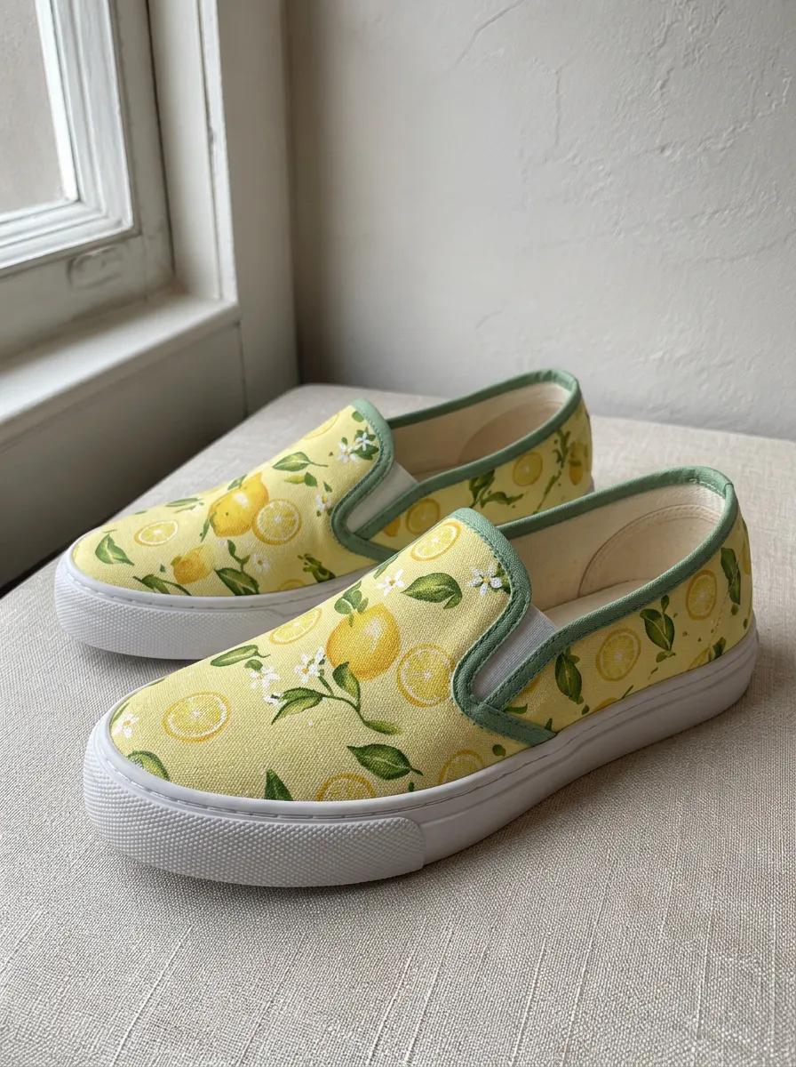 Women's Lemon Fruit Floral Pattern Printed Canvas Shoes