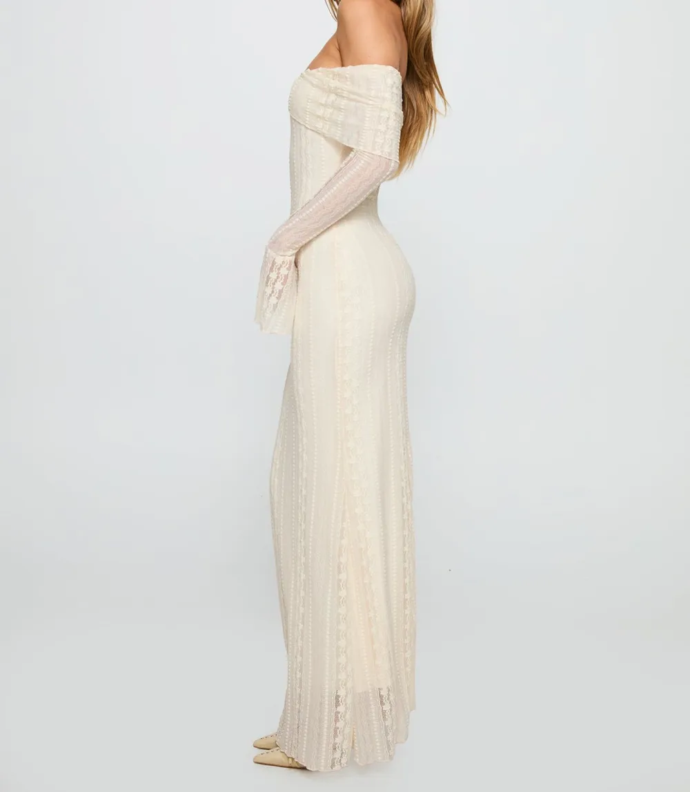 Cream Lace Long Sleeve Maxi Dress