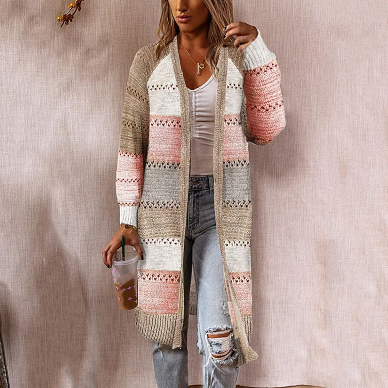 Vintage Contrast Cutout Sweater Cardigan