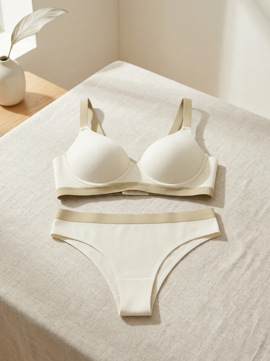 Women's Minimalist Ribbed Wireless And Seamless Lingerie Set